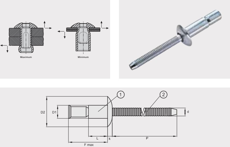 Заклепка відривна посилена M-LOCK; Матеріал: алюміній / алюміній; Головка: пласка